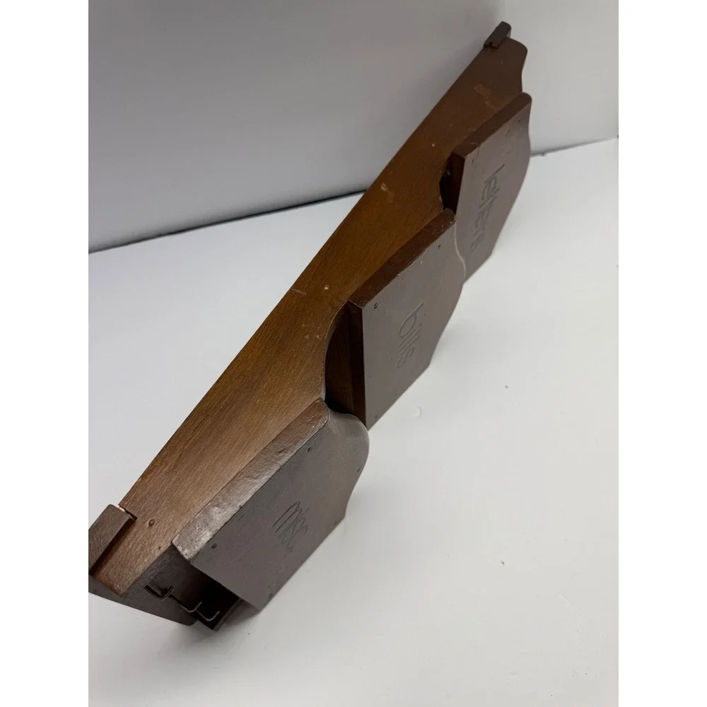 Vintage Wood Wall Mail Organizer 3 Tier Letter Bill Holder Key Hooks Brown